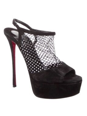 NEW CHRISTIAN LOUBOUTIN Black Suede Plougesta Alta Strass 150 Platform Sandal 39